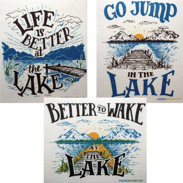 Swedish Dishcloths Lake Life Set of 3 cloths (one of each design)  Eco Friendly Absorbent Cleaning Cloth