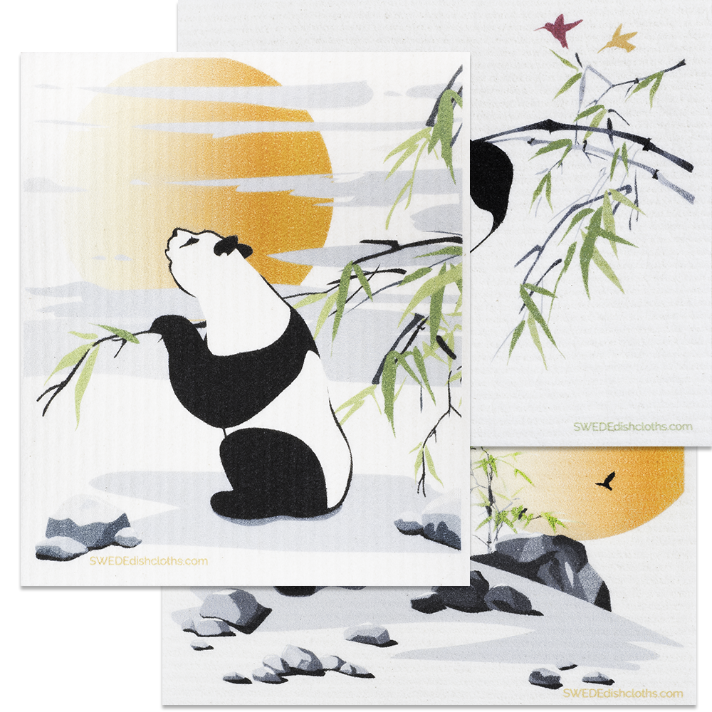 Mixed Pandas Set of 3 (One of each design) Paper Towel Replacements | Swedish Dishcloths