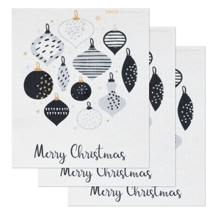 B&W Christmas Ornaments Swedish Dishcloth: Set of 3 clothsEco-Friendly, Reusable, Super Absorbent | SWEDEdishcloths - SWEDEdishcloths.com