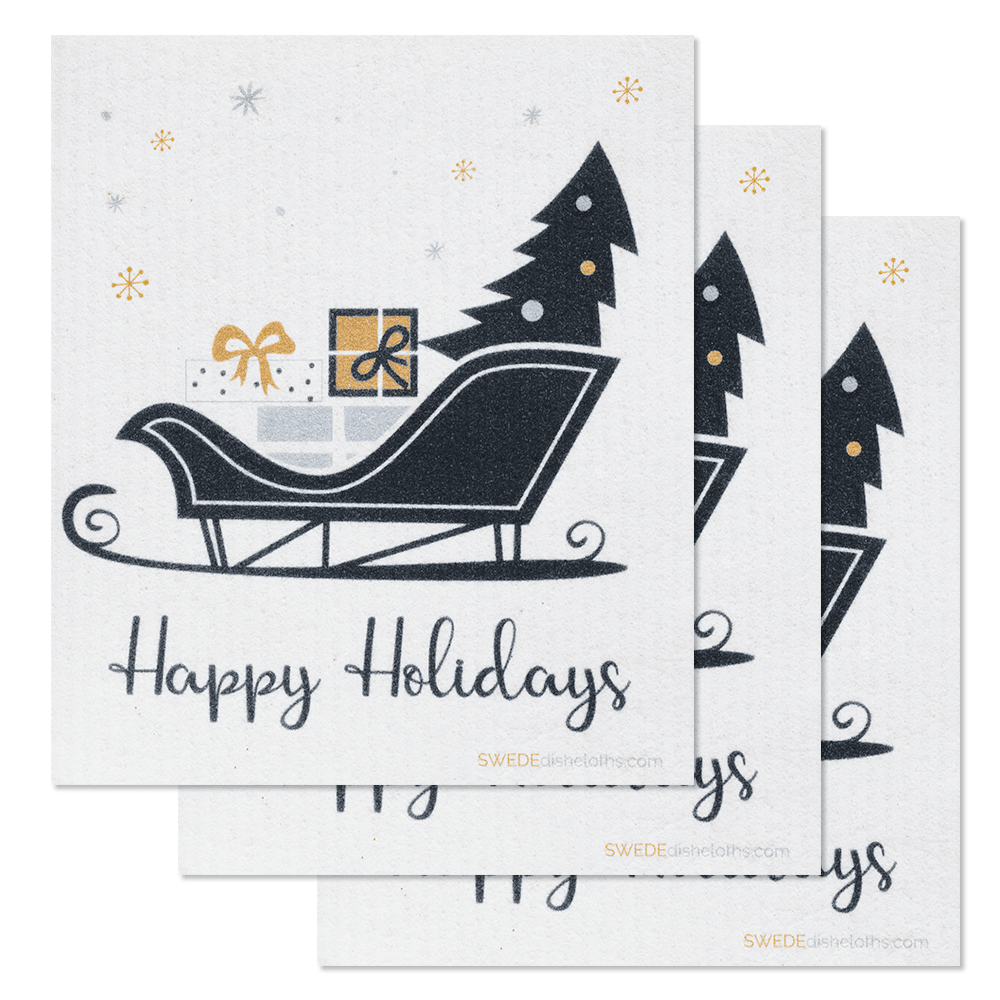 Christmas Sleigh Set of 3 (One of each design) Paper Towel Replacements | Swededishcloths - SWEDEdishcloths.com