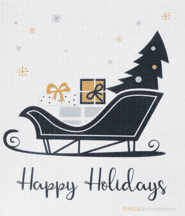 Christmas Sleigh Swedish Dishcloth: Single cloth, Eco-Friendly, Reusable, Super Absorbent | SWEDEdishcloths - SWEDEdishcloths.com