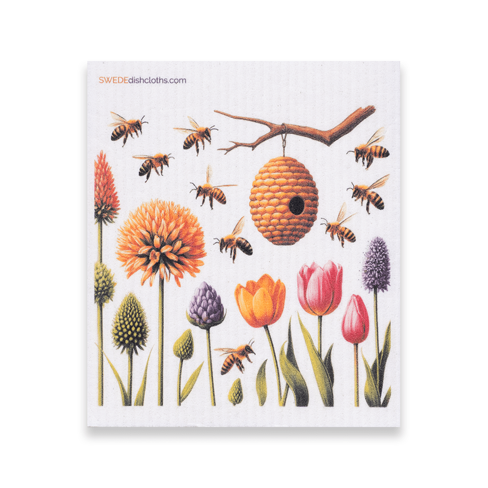 Eco-Friendly Swedish Dishcloths - Bees and Spring Flowers (Paper Towel Replacement) - SWEDEdishcloths.com