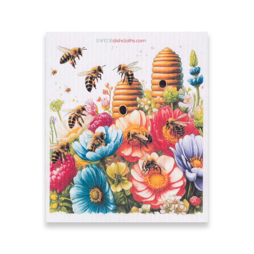 Eco-Friendly Swedish Dishcloths - Bees with Natural Beehive (Paper Towel Replacement) - SWEDEdishcloths.com