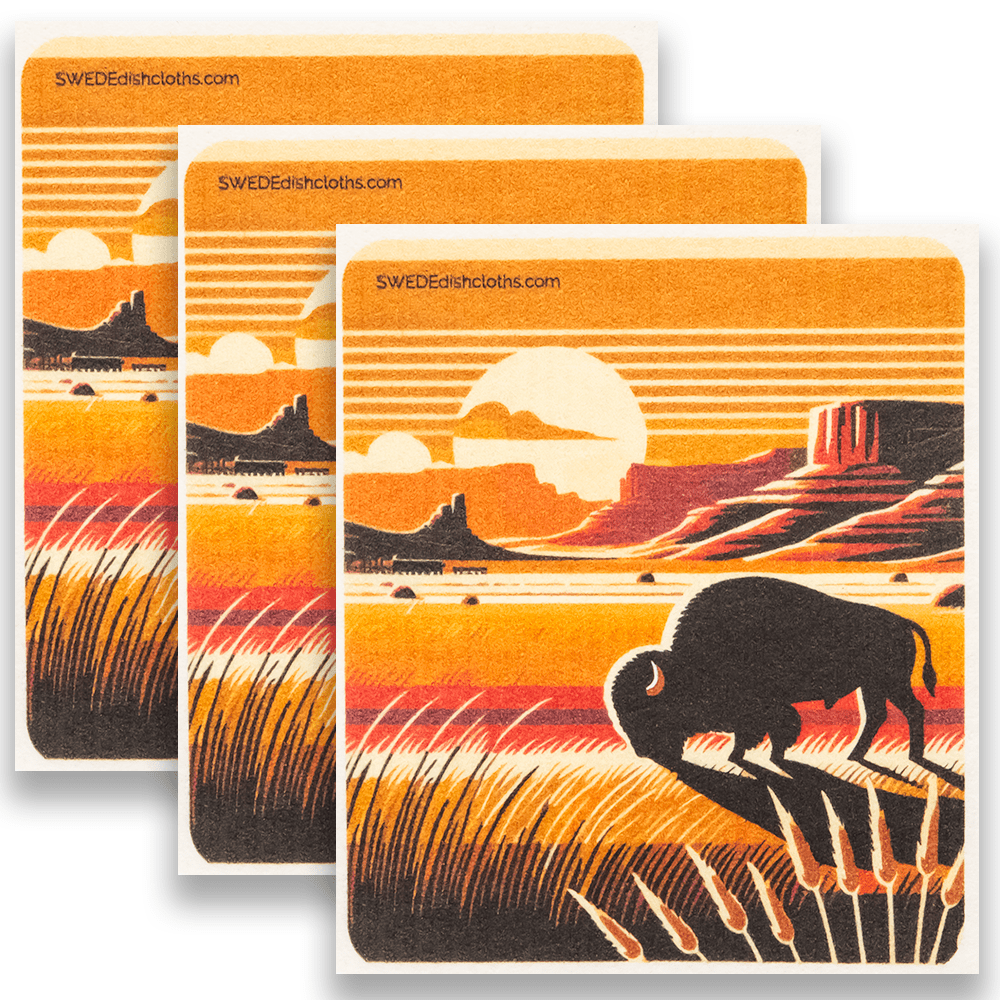 Eco-Friendly Swedish Dishcloths - Bison and Buttes Set of 3 (Paper Towel Replacements) - SWEDEdishcloths.com