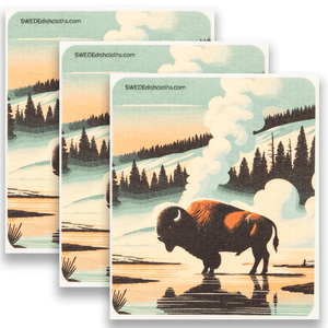 Eco-Friendly Swedish Dishcloths - Bison near Guyser Set of 3 (Paper Towel Replacements) - SWEDEdishcloths.com