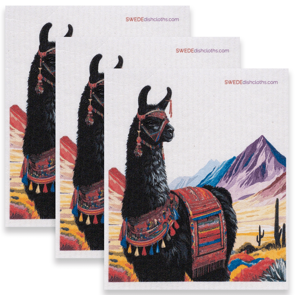 Eco-Friendly Swedish Dishcloths - Black Llama Set of 3 (Paper Towel Replacements) - SWEDEdishcloths.com