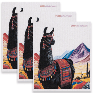 Eco-Friendly Swedish Dishcloths - Black Llama Set of 3 (Paper Towel Replacements) - SWEDEdishcloths.com
