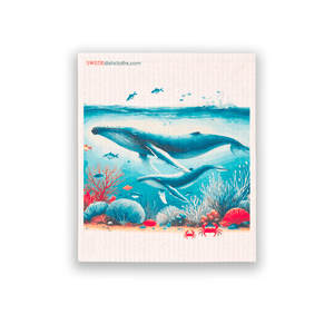 Eco-Friendly Swedish Dishcloths - Blue Whale with Calf (Paper Towel Replacement) - SWEDEdishcloths.com