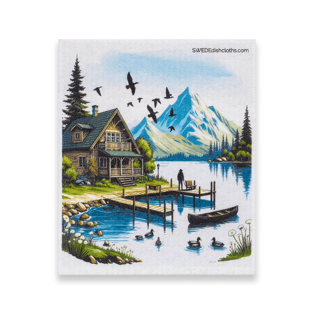 Eco-Friendly Swedish Dishcloths - Cabin on Lake (Paper Towel Replacement) - SWEDEdishcloths.com