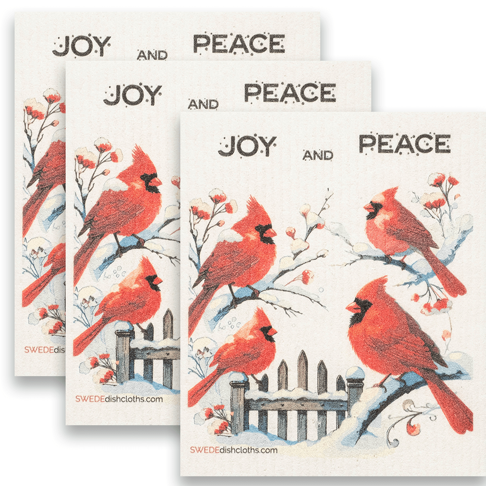 Eco-Friendly Swedish Dishcloths - Christmas 4 Cardinal Set of 3 (Paper Towel Replacements) - SWEDEdishcloths.com