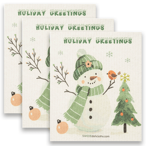 Eco-Friendly Swedish Dishcloths - Christmas Snowman 2024 Set of 3 (Paper Towel Replacements) - SWEDEdishcloths.com