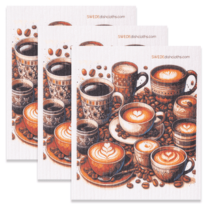 Eco-Friendly Swedish Dishcloths - Coffee and Beans Set of 3 (Paper Towel Replacements) - SWEDEdishcloths.com