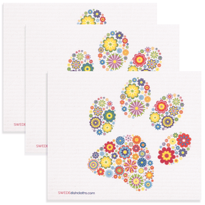 Eco-Friendly Swedish Dishcloths - Floral Dog Paw Set of 3 (Paper Towel Replacements) - SWEDEdishcloths.com