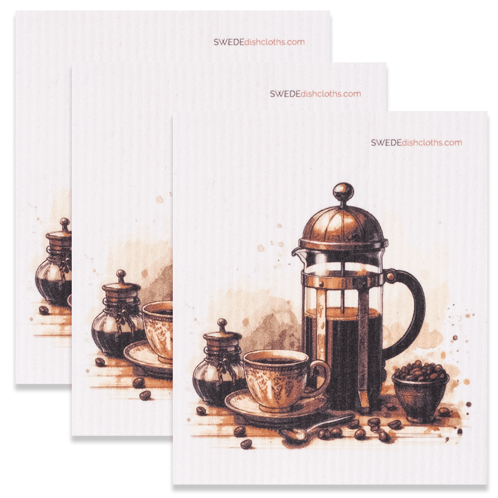 Eco-Friendly Swedish Dishcloths - French Press Set of 3 (Paper Towel Replacements) - SWEDEdishcloths.com