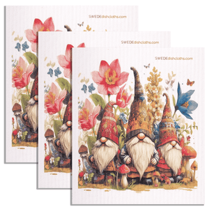Eco-Friendly Swedish Dishcloths - Gnomes with Butterflies Set of 3 (Paper Towel Replacements) - SWEDEdishcloths.com