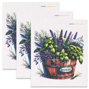 Eco-Friendly Swedish Dishcloths - Herbs in Pot Set of 3 (Paper Towel Replacements) - SWEDEdishcloths.com