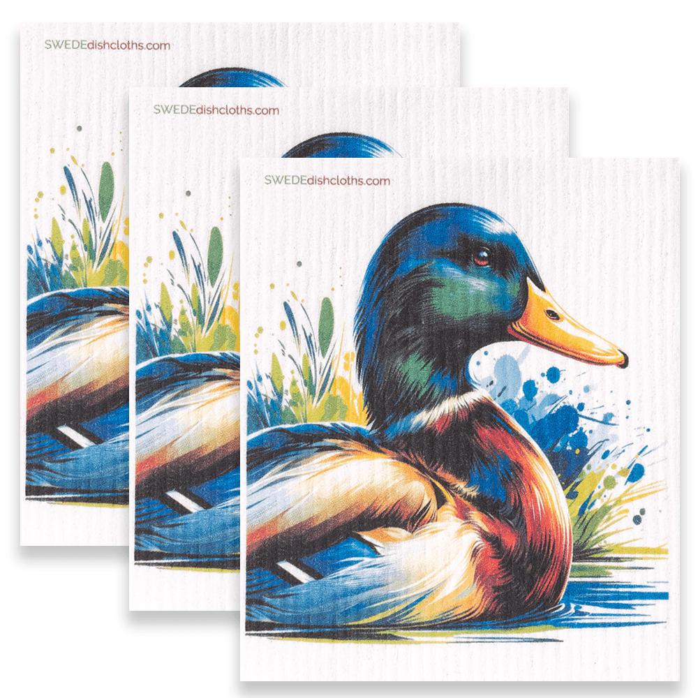 Eco-Friendly Swedish Dishcloths - Mallard Duck Set of 3 (Paper Towel Replacements) - SWEDEdishcloths.com