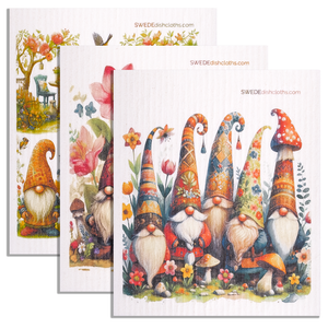 Eco-Friendly Swedish Dishcloths - Mixed Gnomes Set of 3 (Paper Towel Replacements, One of Each Design) - SWEDEdishcloths.com