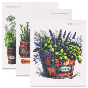 Eco-Friendly Swedish Dishcloths - Mixed Herbs Set of 3 (Paper Towel Replacements, One of Each Design) - SWEDEdishcloths.com