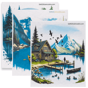 Eco-Friendly Swedish Dishcloths - Mixed Lake Set of 3 (Paper Towel Replacements, One of Each Design) - SWEDEdishcloths.com