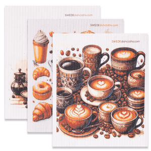 Eco-Friendly Swedish Dishcloths - Mixed New Coffee Set of 3 (Paper Towel Replacements, One of Each Design) - SWEDEdishcloths.com