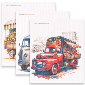 Eco-Friendly Swedish Dishcloths - Mixed Produce Trucks Set of 3 (Paper Towel Replacements, One of Each Design) - SWEDEdishcloths.com