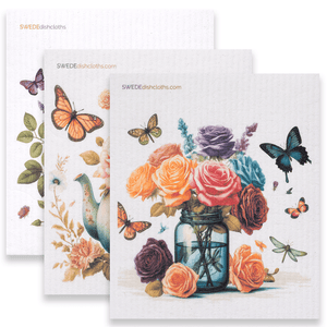 Eco-Friendly Swedish Dishcloths - Mixed Roses Set of 3 (Paper Towel Replacements, One of Each Design) - SWEDEdishcloths.com