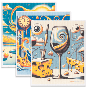 Eco-Friendly Swedish Dishcloths - Mixed Surreal Wine Set of 3 (Paper Towel Replacements, One of Each Design) - SWEDEdishcloths.com