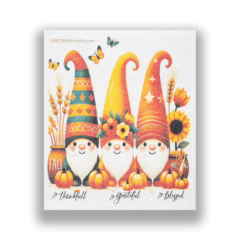 Eco-Friendly Swedish Dishcloths - Mixed Thanksgiving Gnomes set of 3 - SWEDEdishcloths.com