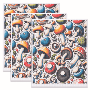 Eco-Friendly Swedish Dishcloths - Mushroom Collage Set of 3 (Paper Towel Replacements) - SWEDEdishcloths.com