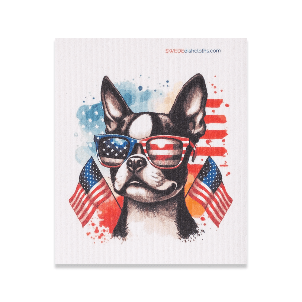 Eco-Friendly Swedish Dishcloths - Patriotic French Bulldog (Paper Towel Replacement) - SWEDEdishcloths.com