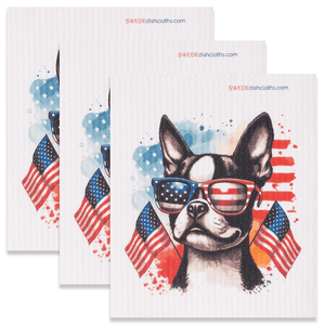 Eco-Friendly Swedish Dishcloths - Patriotic French Bulldog Set of 3 (Paper Towel Replacements) - SWEDEdishcloths.com