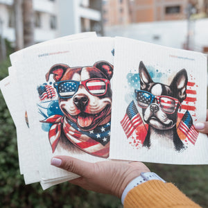 Eco-Friendly Swedish Dishcloths - Patriotic French Bulldog Set of 3 (Paper Towel Replacements) - SWEDEdishcloths.com