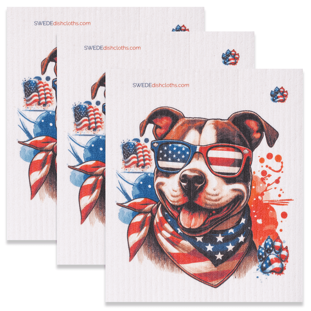 Eco-Friendly Swedish Dishcloths - Patriotic Pit Bull Set of 3 (Paper Towel Replacements) - SWEDEdishcloths.com
