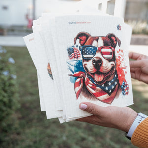 Eco-Friendly Swedish Dishcloths - Patriotic Pit Bull Set of 3 (Paper Towel Replacements) - SWEDEdishcloths.com