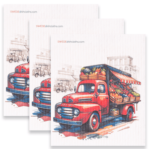 Eco-Friendly Swedish Dishcloths - Red Produce Truck Set of 3 (Paper Towel Replacements) - SWEDEdishcloths.com