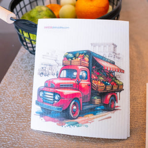Eco-Friendly Swedish Dishcloths - Red Produce Truck Set of 3 (Paper Towel Replacements) - SWEDEdishcloths.com