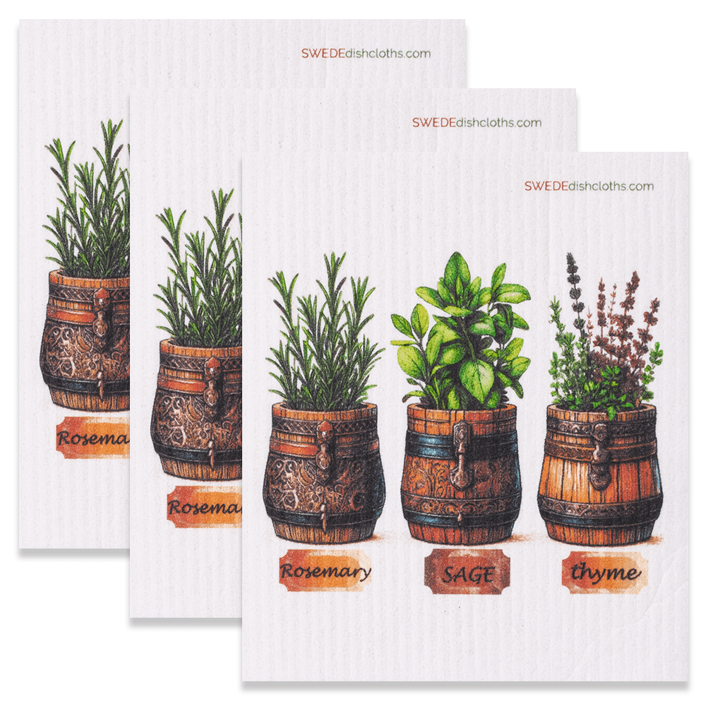 Eco-Friendly Swedish Dishcloths - Rosemary-Sage-Thyme Set of 3 (Paper Towel Replacements) - SWEDEdishcloths.com
