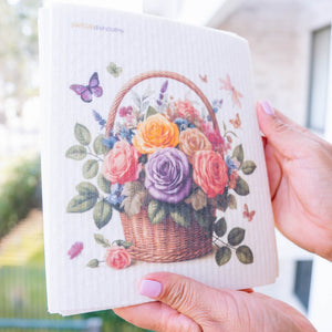Eco-Friendly Swedish Dishcloths - Roses in Basket Set of 3 (Paper Towel Replacements) - SWEDEdishcloths.com