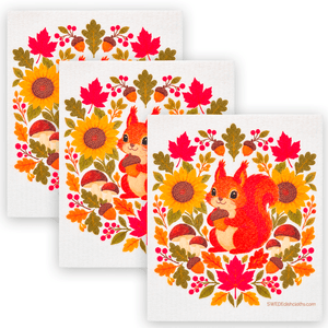 Eco-Friendly Swedish Dishcloths - Squirrel Fall 2026 Set of 3 (Paper Towel Replacements) - SWEDEdishcloths.com