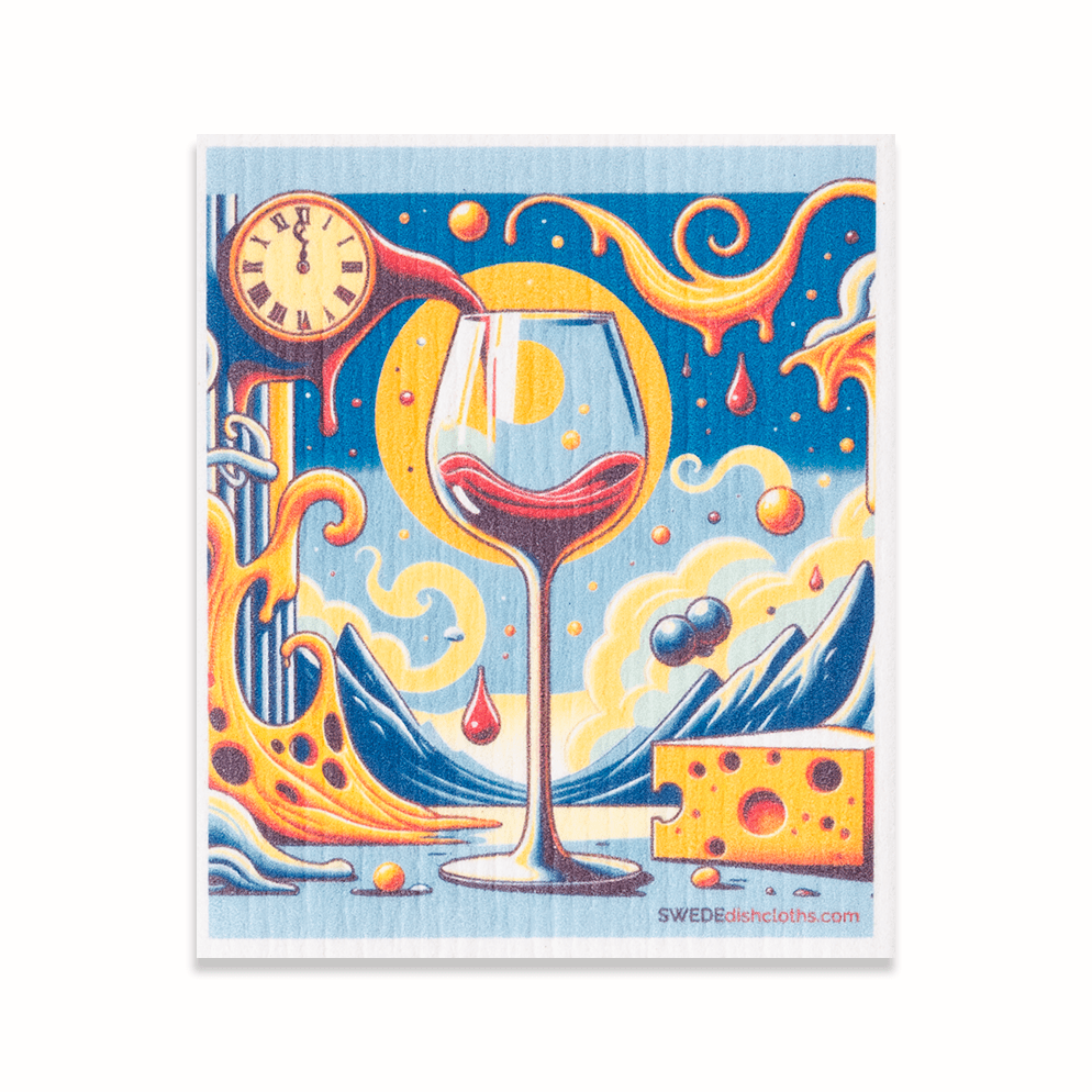 Eco-Friendly Swedish Dishcloths - Surreal Wine Clock (Paper Towel Replacement) - SWEDEdishcloths.com