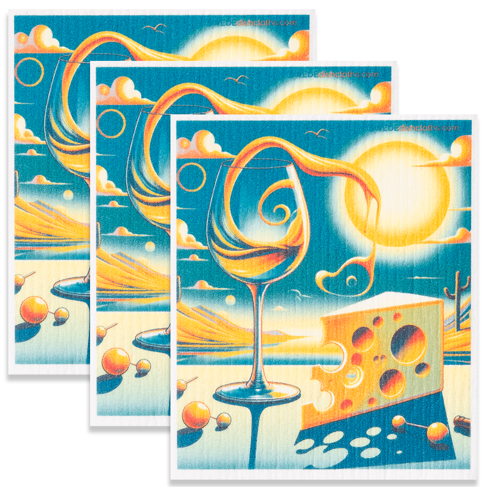Eco-Friendly Swedish Dishcloths - Surreal Wine Sun Set of 3 (Paper Towel Replacements) - SWEDEdishcloths.com