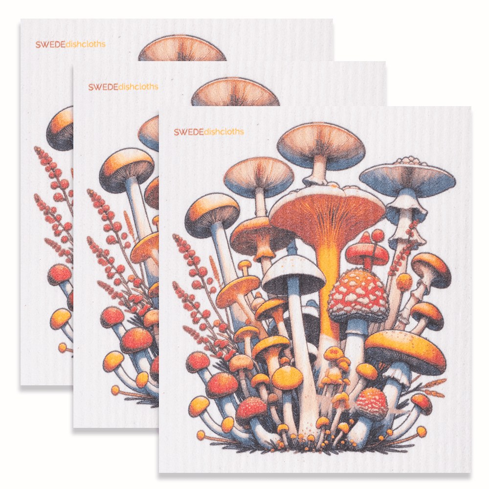 Eco-Friendly Swedish Dishcloths -Tall Mushrooms Set of 3 (Paper Towel Replacements) - SWEDEdishcloths.com