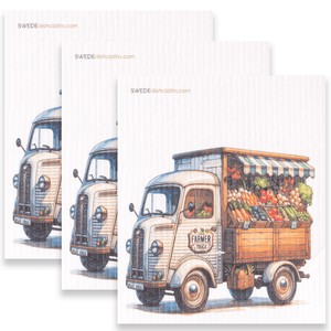 Eco-Friendly Swedish Dishcloths - Tan Farmers Market Truck Set of 3 (Paper Towel Replacements) - SWEDEdishcloths.com