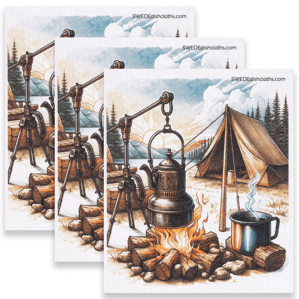 Eco-Friendly Swedish Dishcloths - Tent and Coffee Set of 3 (Paper Towel Replacements) - SWEDEdishcloths.com