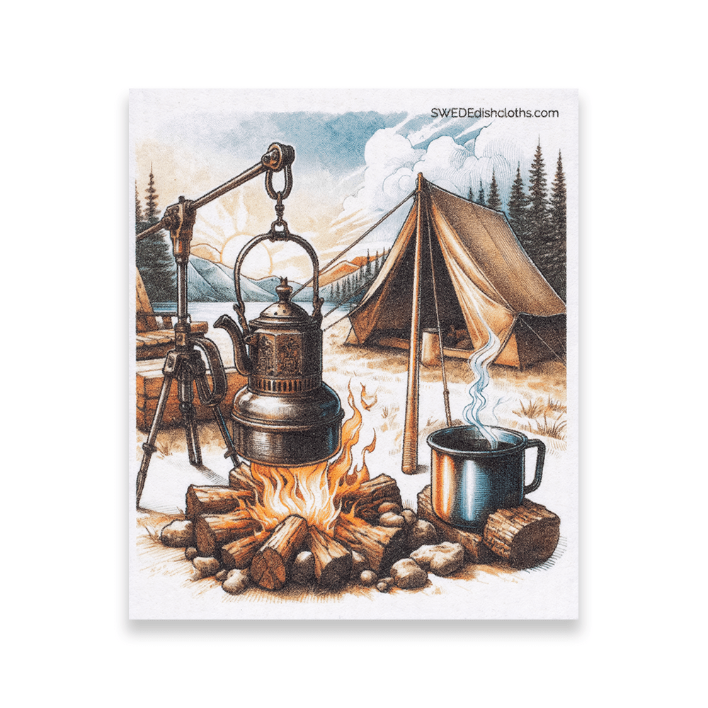 Eco-Friendly Swedish Dishcloths - Tent with Coffee (Paper Towel Replacement) - SWEDEdishcloths.com