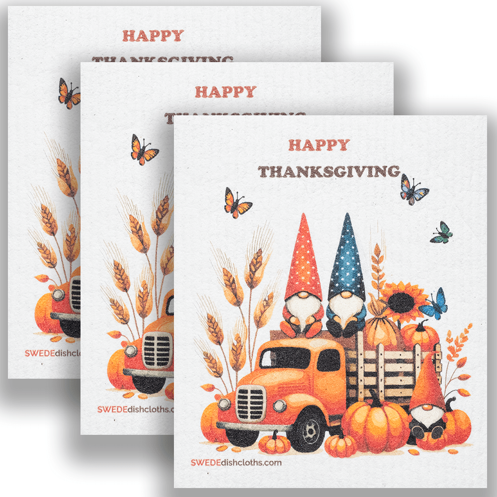Eco-Friendly Swedish Dishcloths - Thanksgiving Gnome on Truck Set of 3 - SWEDEdishcloths.com