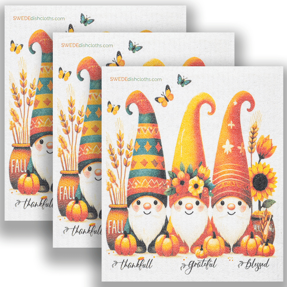Eco-Friendly Swedish Dishcloths - Three Thanksgiving Gnomes set of 3 - SWEDEdishcloths.com