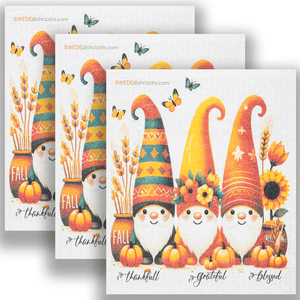 Eco-Friendly Swedish Dishcloths - Three Thanksgiving Gnomes set of 3 - SWEDEdishcloths.com