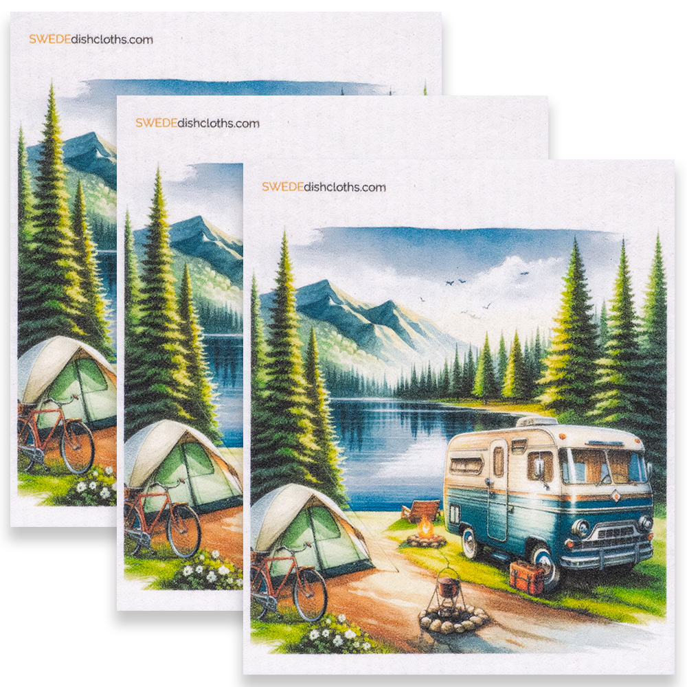 Eco-Friendly Swedish Dishcloths - Trailer and Tent Set of 3 (Paper Towel Replacements) - SWEDEdishcloths.com